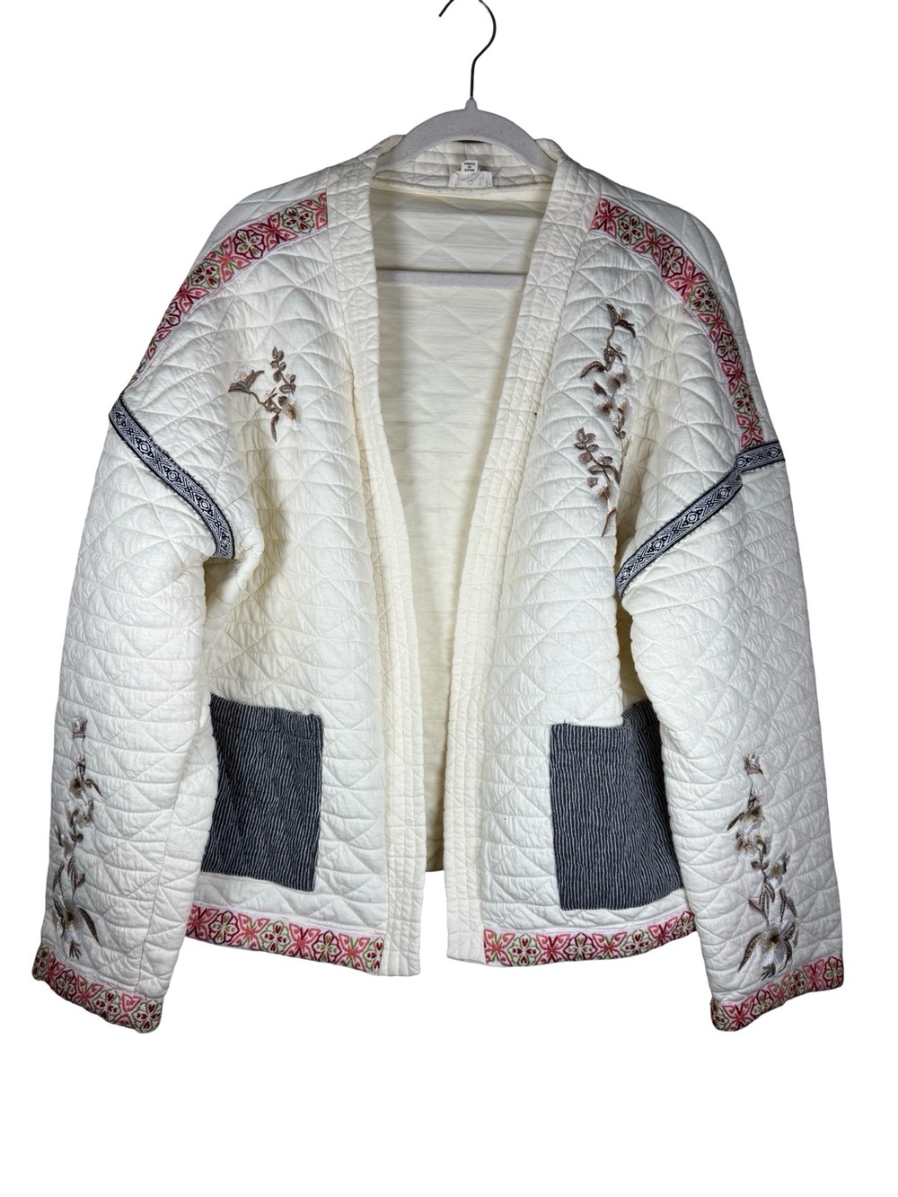 POL Cream Quilted Embroidered Jacket in Ivory Like New Bohemian Sz L - Picture 5 of 14